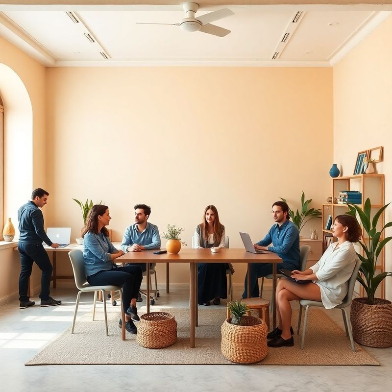 Piccolo team professionale italiano in uno spazio di lavoro luminoso ispirato a Venezia